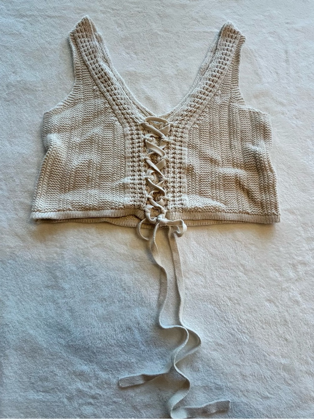 Whimsy Boho Sweater Corset Lace Up Crop Top